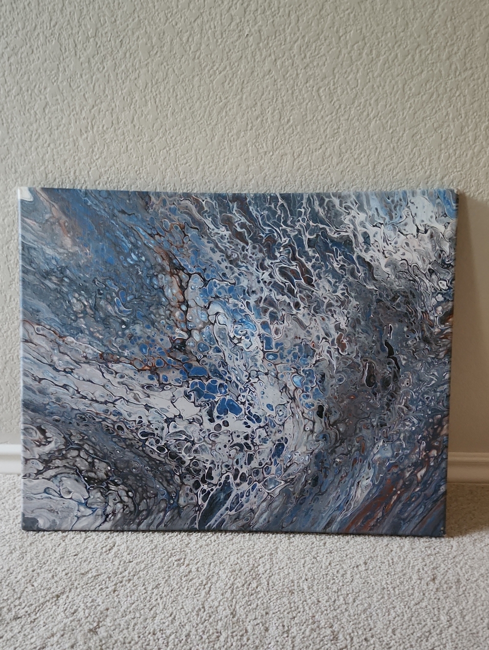Abstract Canvas Oil Painting Shades Of Blue And Gray 16x20